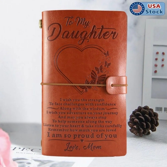 "To My Daughter From Mom" Engraved Leather Journal Notebook Diary Best Gifts - Picture 1 of 5